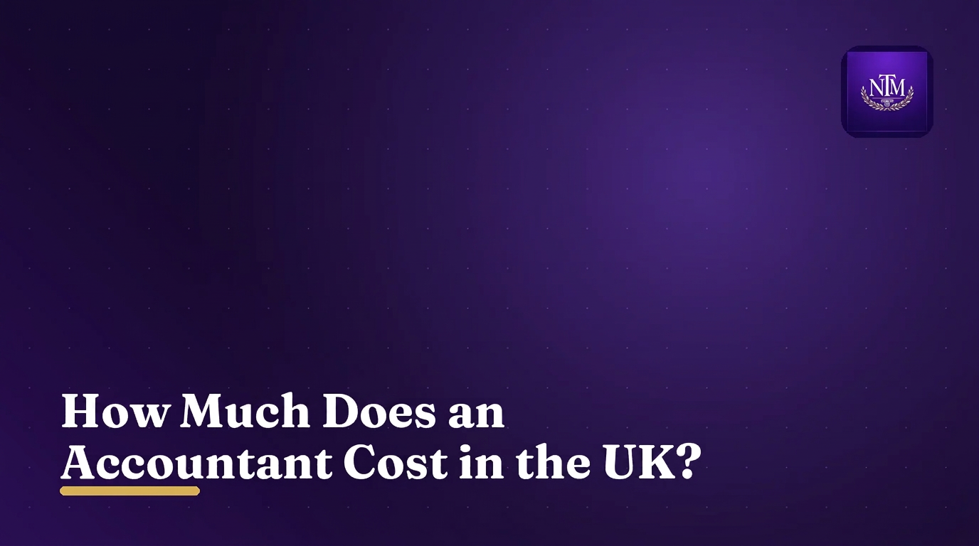 Illustration of UK accountant fees and small business pricing on a purple background